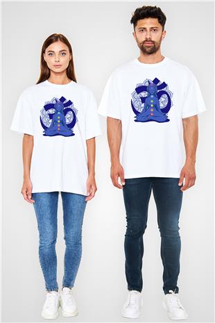 Om Baskılı Beyaz Unisex Oversize Tişört - Tshirt