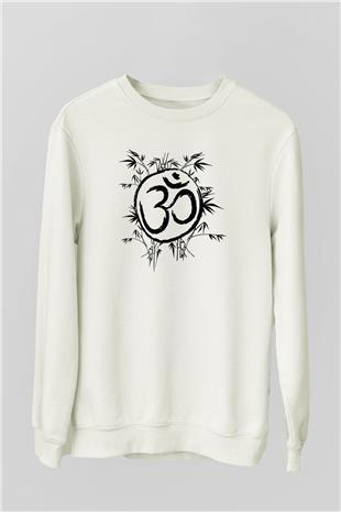 Om Baskılı Beyaz Unisex Sweatshirt