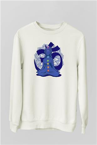 Om Baskılı Beyaz Unisex Sweatshirt