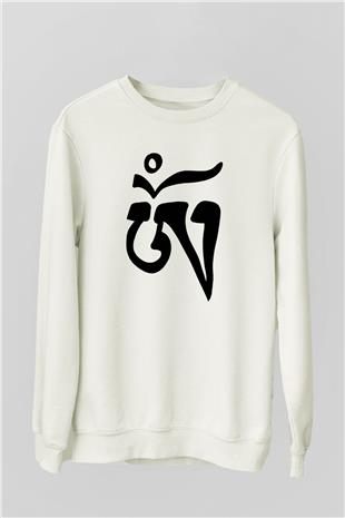 Om Baskılı Beyaz Unisex Sweatshirt