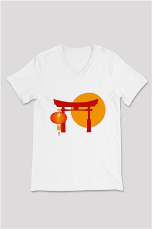 Om Baskılı Beyaz Unisex V Yaka Tişört - Tshirt