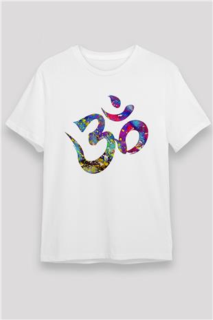 Om Baskılı Unisex Beyaz Tişört - Tshirt