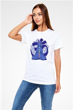 Om Baskılı Unisex Beyaz Tişört - Tshirt