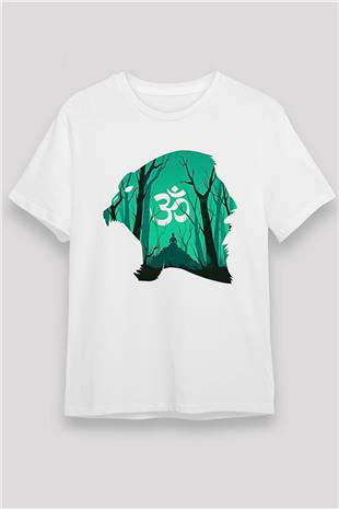 Om Baskılı Unisex Beyaz Tişört - Tshirt
