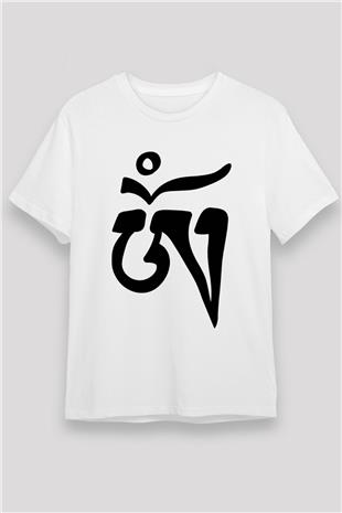 Om Baskılı Unisex Beyaz Tişört - Tshirt