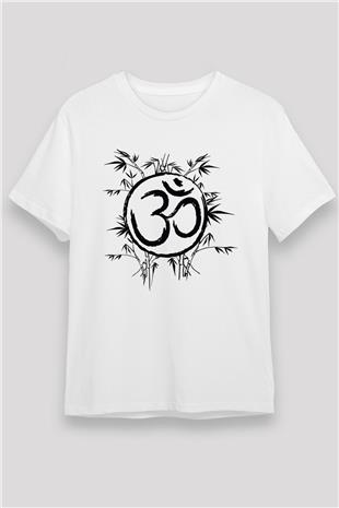 Om Baskılı Unisex Beyaz Tişört - Tshirt