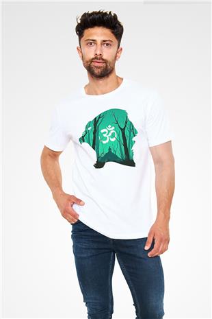 Om Baskılı Unisex Beyaz Tişört - Tshirt