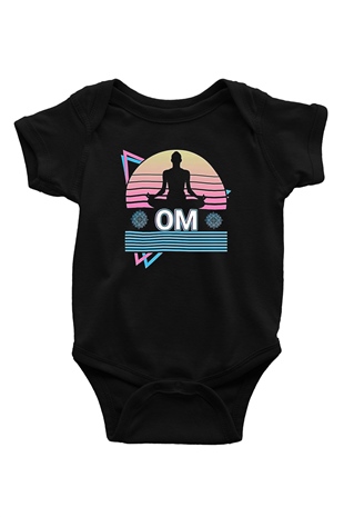 Om Baskılı Unisex Siyah Bebek Body - Zıbın