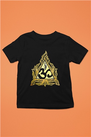Om Baskılı Unisex Siyah Çocuk Tişört - Tshirt