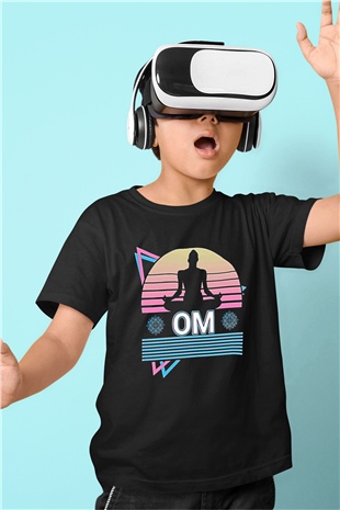 Om Baskılı Unisex Siyah Çocuk Tişört - Tshirt