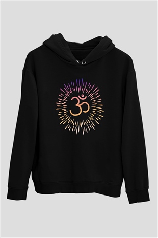 Om Baskılı Unisex Siyah Kapüşonlu Sweatshirt