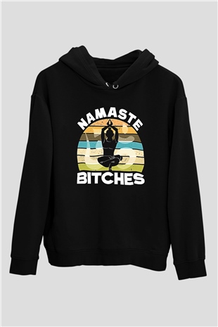 Om Baskılı Unisex Siyah Kapüşonlu Sweatshirt