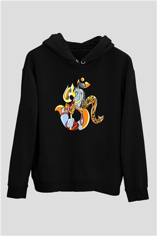 Om Baskılı Unisex Siyah Kapüşonlu Sweatshirt