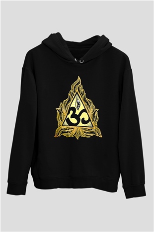 Om Baskılı Unisex Siyah Kapüşonlu Sweatshirt