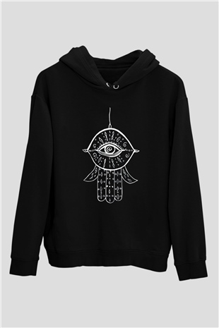 Om Baskılı Unisex Siyah Kapüşonlu Sweatshirt