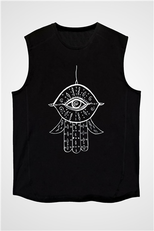 Om Baskılı Unisex Siyah Kolsuz Tişört - Tshirt