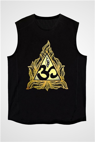 Om Baskılı Unisex Siyah Kolsuz Tişört - Tshirt