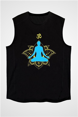 Om Baskılı Unisex Siyah Kolsuz Tişört - Tshirt