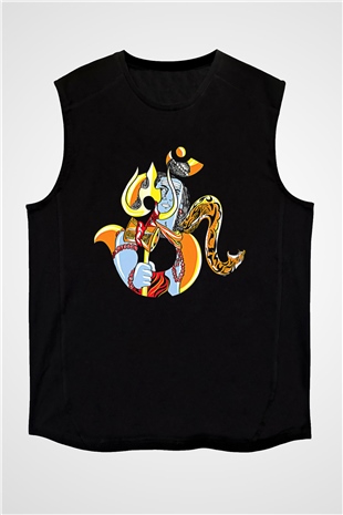 Om Baskılı Unisex Siyah Kolsuz Tişört - Tshirt