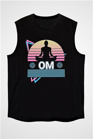 Om Baskılı Unisex Siyah Kolsuz Tişört - Tshirt