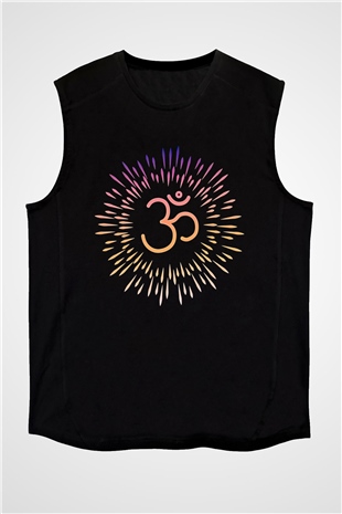 Om Baskılı Unisex Siyah Kolsuz Tişört - Tshirt