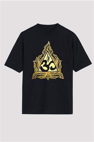 Om Baskılı Unisex Siyah Oversize Tişört - Tshirt