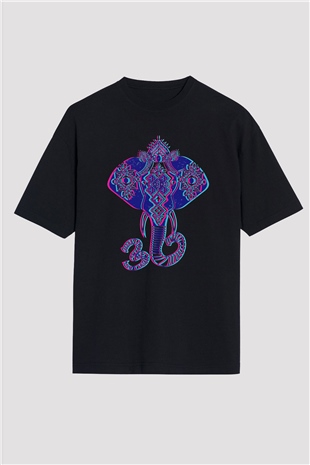 Om Baskılı Unisex Siyah Oversize Tişört - Tshirt