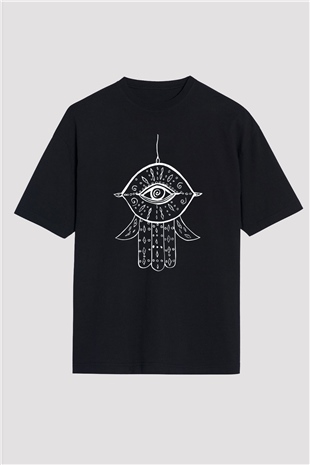 Om Baskılı Unisex Siyah Oversize Tişört - Tshirt