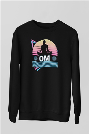 Om Baskılı Unisex Siyah Sweatshirt