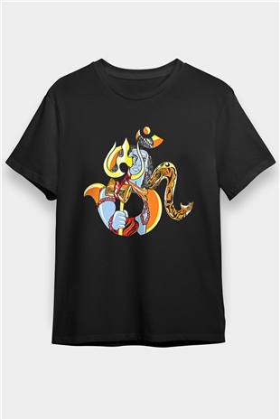 Om Baskılı Unisex Siyah Tişört - Tshirt