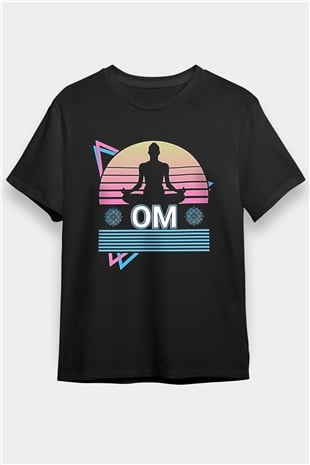 Om Baskılı Unisex Siyah Tişört - Tshirt