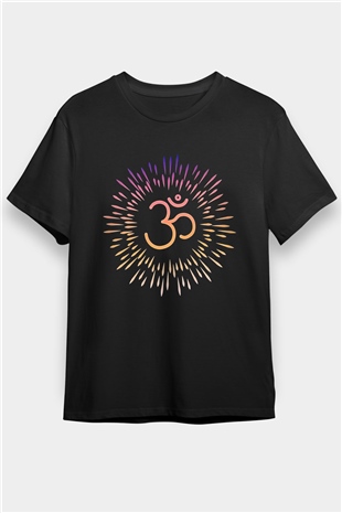 Om Baskılı Unisex Siyah Tişört - Tshirt