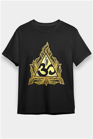 Om Baskılı Unisex Siyah Tişört - Tshirt