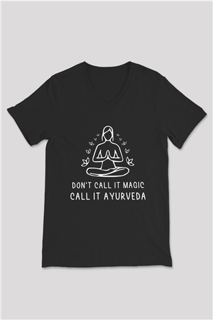 Om Baskılı Unisex Siyah V Yaka Tişört - Tshirt