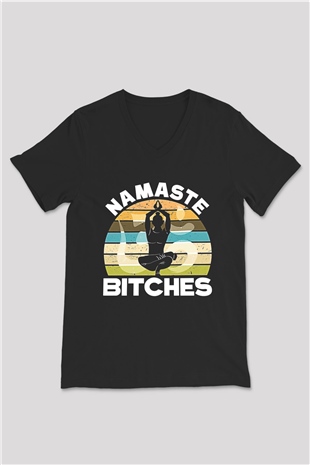 Om Baskılı Unisex Siyah V Yaka Tişört - Tshirt