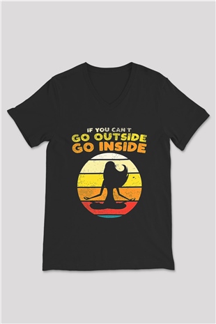 Om Baskılı Unisex Siyah V Yaka Tişört - Tshirt