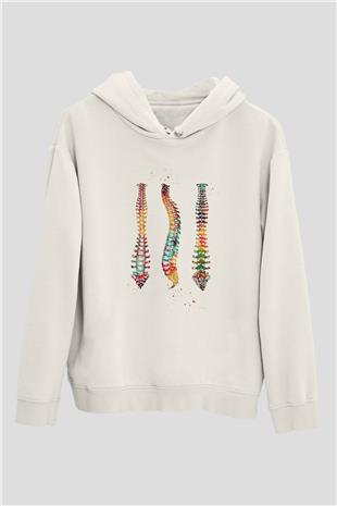 Omurga Renkli Baskılı Unisex Ekru Hoodie