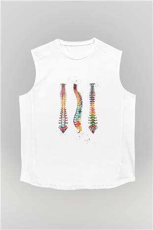 Omurga Renkli Baskılı Unisex Kolsuz Beyaz Tişört - Tshirt