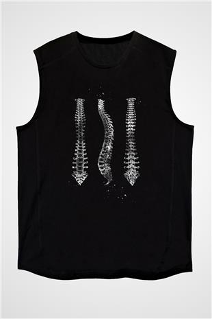 Omurga Renkli Baskılı Unisex Kolsuz Siyah Tişört - Tshirt