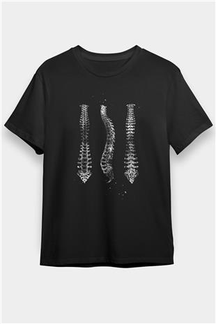 Omurga Renkli Baskılı Unisex Siyah Tişört - Tshirt
