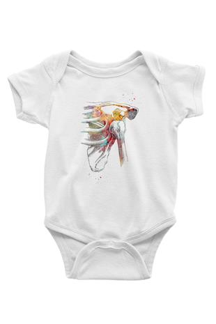 Omuz Çıkığı Baskılı Beyaz Bebek Body - Zıbın