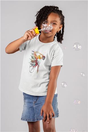 Omuz Çıkığı Baskılı Unisex Beyaz Çocuk Tişörtü - Tshirt