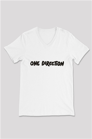 One Direction Beyaz Unisex V Yaka Tişört T-Shirt