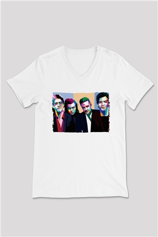 One Direction Beyaz Unisex V Yaka Tişört