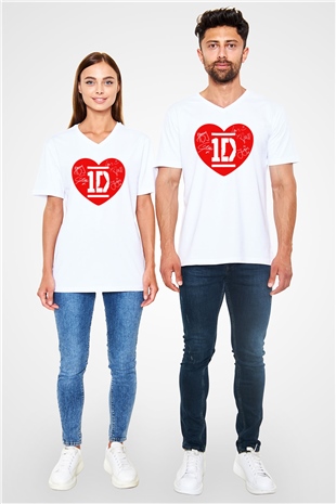 One Direction Beyaz Unisex V Yaka Tişört T-Shirt