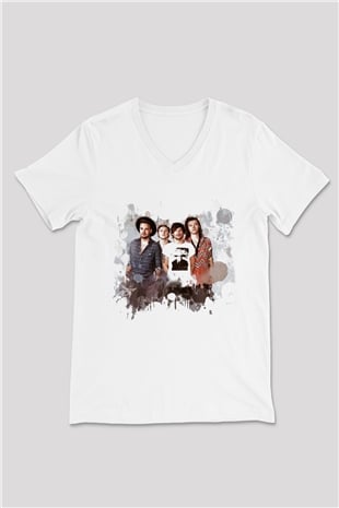 One Direction Beyaz Unisex V Yaka Tişört T-Shirt