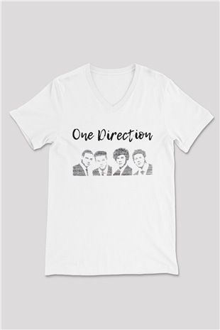 One Direction Beyaz Unisex V Yaka Tişört