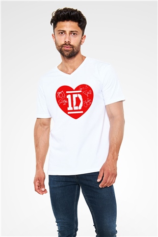 One Direction Beyaz Unisex V Yaka Tişört T-Shirt
