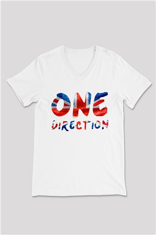 One Direction Beyaz Unisex V Yaka Tişört T-Shirt