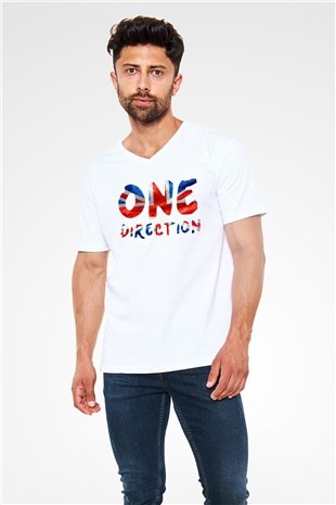 One Direction Beyaz Unisex V Yaka Tişört T-Shirt